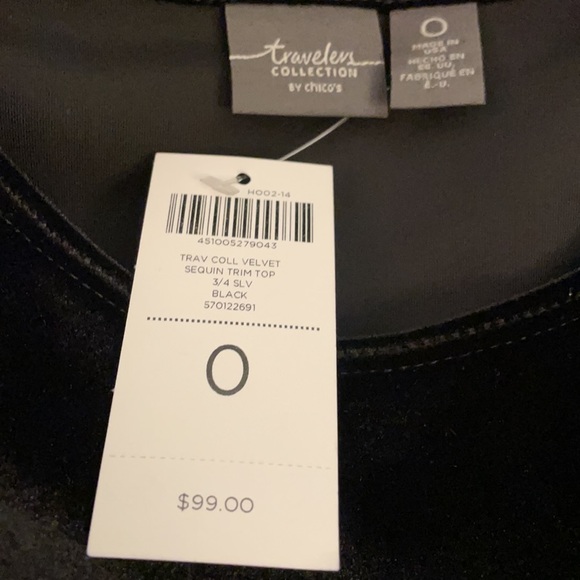 Chico’s Traveler Collection Classy Velvet and Sequined Top/Sweater Size 0. NWT - Picture 11 of 11
